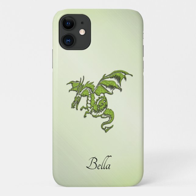 Capa Para iPhone 11 Dragão de Luta Verde com Nome (Verso)