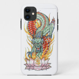Capa Para iPhone 11 Dragão Japonês e Flor de Lótus