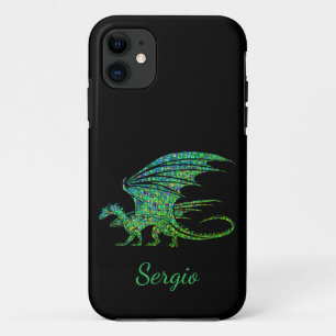 Capa Para iPhone 11 Dragão Mosaico Verde Incrível