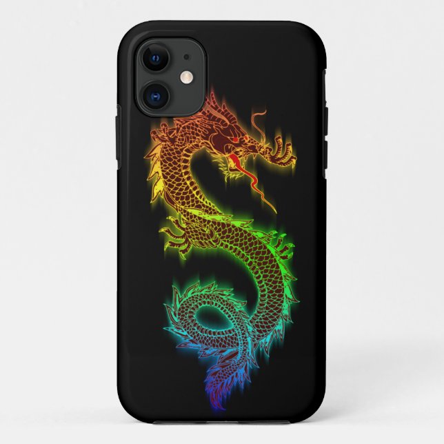 Capa Para iPhone 11 Dragão oriental cromático (preto) (Verso)
