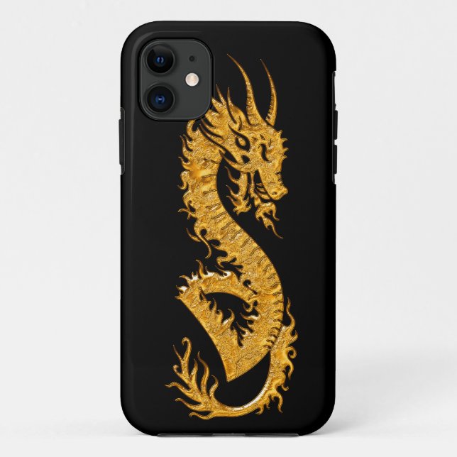 Capa Para iPhone 11 Dragão oriental dourado 02 (Verso)