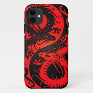 Capa Para iPhone 11 Dragões vermelhos e pretos do chinês de Yin Yang