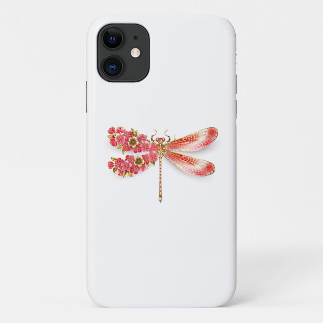 Capa Para iPhone 11 Dragonfly com joalheria sakura (Verso)