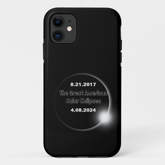 Capa Para iPhone 11 Eclipse Solar de 2024 e 2017 com Datas Duplas (Verso)