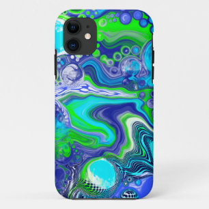 Capa Para iPhone 11 Efeito de Pintura de Arte Líquida Azul e Verde