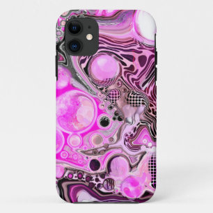 Capa Para iPhone 11 Efeito de pintura de pintura de flúor rosa e preto
