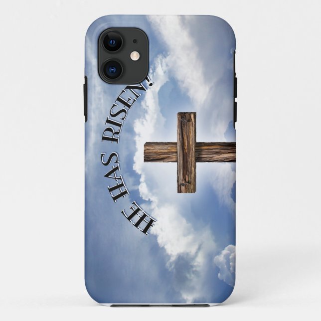 Capa Para iPhone 11 Ele Ressuscitou Céu da Cruz Áspera (Verso)