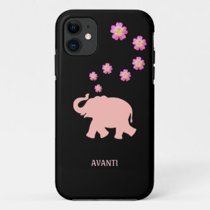 Capa Para iPhone 11 Elefante de coral moderno e flores cor-de-rosa a p