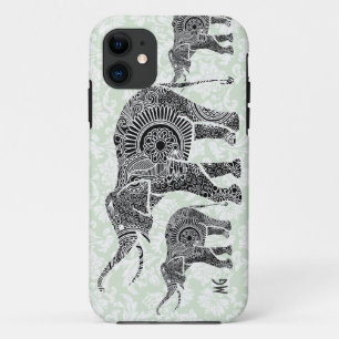 Capa Para iPhone 11 Elefante Floral Preto e Pastel Pastel Monograma