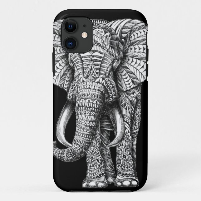 Capa Para iPhone 11 Elefante preto tribal (Verso)