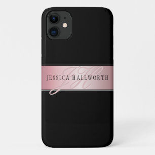 Capa Para iPhone 11 Elegante Bege Falso Dourado Rosa Nome e Iniciais