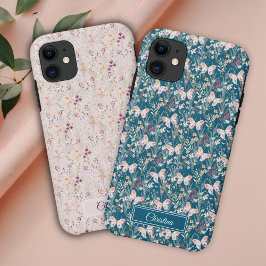 Capa Para iPhone 11 Elegante Boho Aquarela Flor Borboleta Monograma