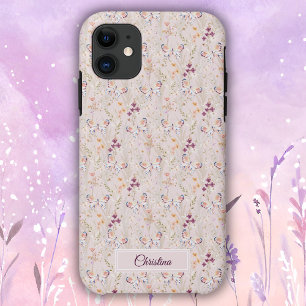 Capa Para iPhone 11 Elegante Boho Aquarela Flor Borboleta Monograma