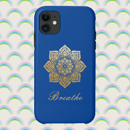 Capa Para iPhone 11 Elegante Breathe Deep Royal Blue e Dourado Mandala