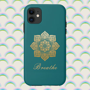 Capa Para iPhone 11 Elegante Breathe Dourado Mandala em Rich Green