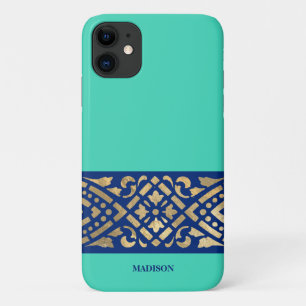 Capa Para iPhone 11 Elegante Chic Biscay Mint Green Blue Dourado Perso