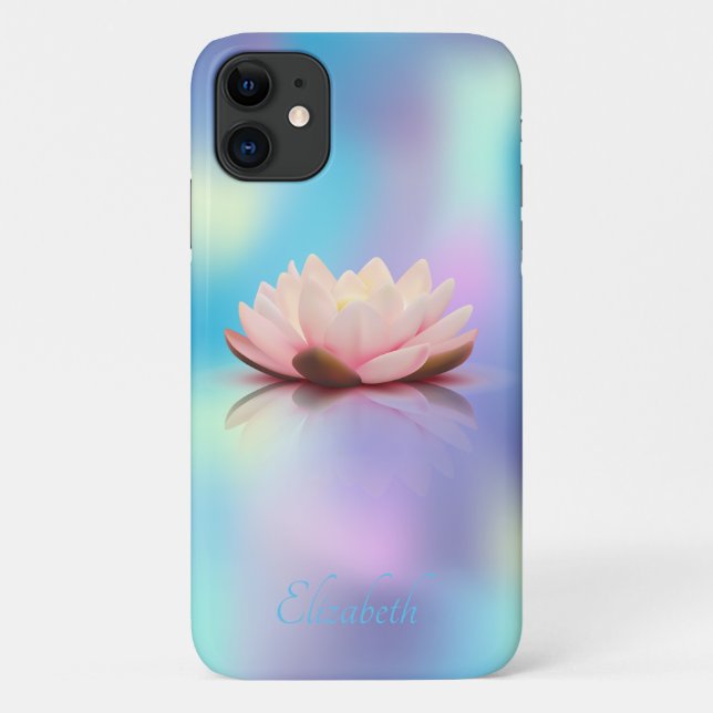 Capa Para iPhone 11 Elegante Chic Lotus Blue Holographic (Verso)