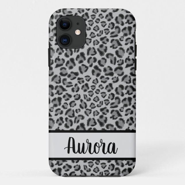 Capa Para iPhone 11 Elegante cinza Negra Leopardo Chita (Verso)