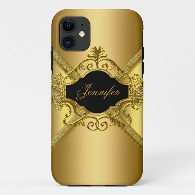 Capa Para iPhone 11 Elegante Clássico Dourado Preto (Verso)