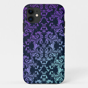 Capa Para iPhone 11 Elegante Damasco Azul Teal Roxo Preto