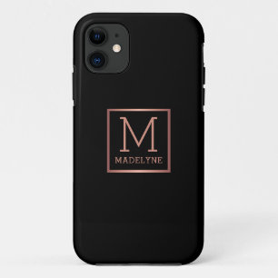 Capa Para iPhone 11 Elegante de Monograma Dourado Rosa preto