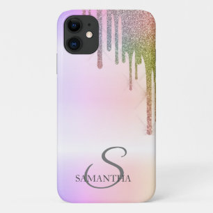 Capa Para iPhone 11 Elegante Degradê de Glitter com Gotas de Arco-íris