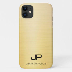 Capa Para iPhone 11 Elegante Dourado Monograma de Nome Modelo de