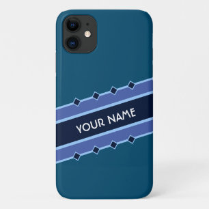 Capa Para iPhone 11 Elegante faixa nobre azul listrada com o seu nome