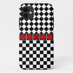 Capa Para iPhone 11 Elegante faixa vermelha com xadrez preto e branco