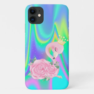 Capa Para iPhone 11 Elegante Flamingo Bebê Holográfico Fofo