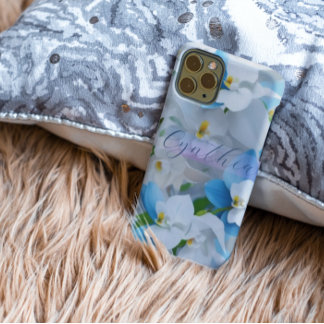 Capa Para iPhone 11 Elegante Girly Floral Blue Personalizado