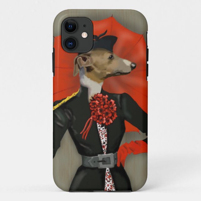 Capa Para iPhone 11 Elegante Greyhound e Red Umbrella (Verso)