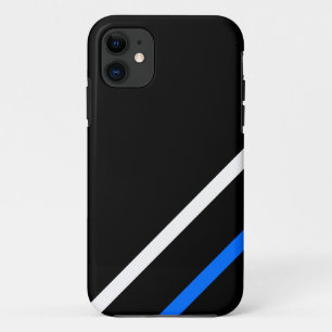 Capa Para iPhone 11 Elegante Listras Azuis Esportivas em Preto