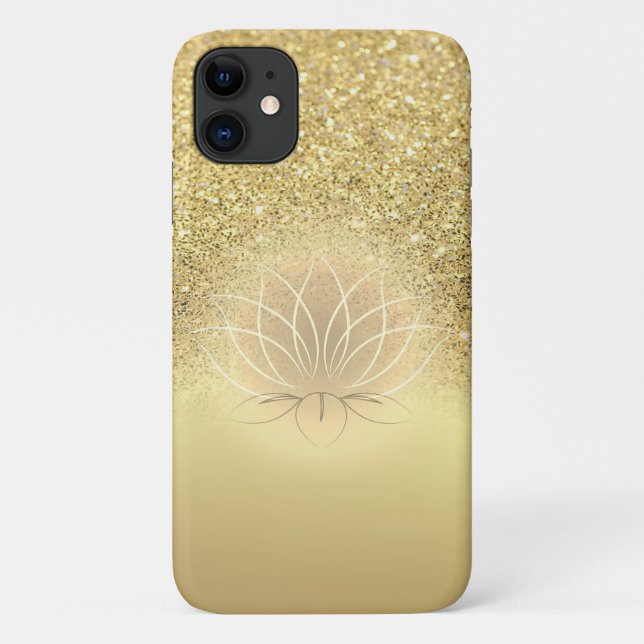 Capa Para iPhone 11 Elegante Lótus com Brilho Dourado Bokeh (Verso)
