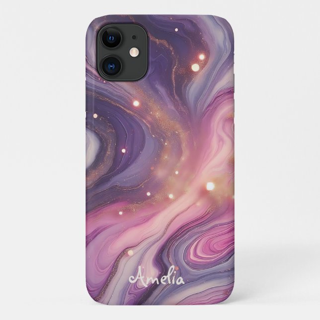 Capa Para iPhone 11 Elegante Moderno Mármore Dourado Roxo Personalizad (Verso)