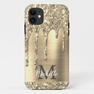 Capa Para iPhone 11 Elegante Monograma Dourado Glitter Drives Dourados