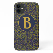 Elegante Monograma em Filigrana Azul e Dourado