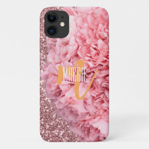 Capa Para iPhone 11 Elegante Monograma Moderno Blush Rosa Brilhante Gi
