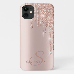 Capa Para iPhone 11 Elegante Rosa Choque Dourado Com Pingos de Glitter