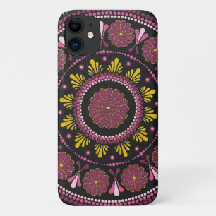 Capa Para iPhone 11 Elegante rosa Dourado Mandala, Boho Zen Dot Art Fl