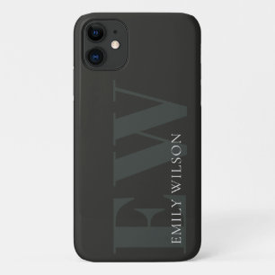 Capa Para iPhone 11 Elegante Rustic Dark Dusky Green - Monograma Preto