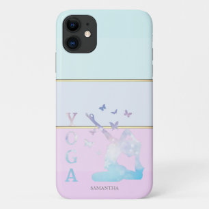 Capa Para iPhone 11 Elegante Silhueta de Menina de Yoga Listrada Moder