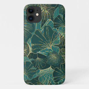 Capa Para iPhone 11 Elegante Teal Dourado Foliage Chic Na moda