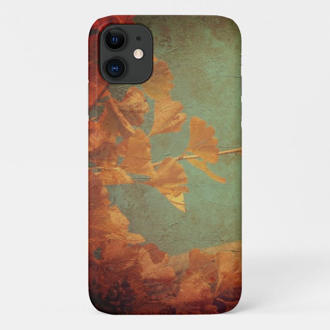 Capa Para iPhone 11 elegante verde-oriental da árvore-gingko Dourada (Verso)