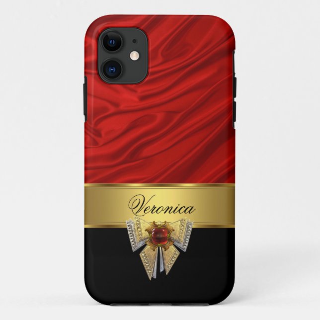 Capa Para iPhone 11 Elegante Vermelho Dourado Vermelho Vermelho, Olho  (Verso)