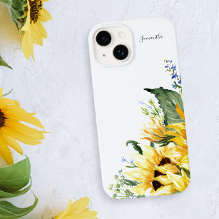 Capa Para iPhone 11 Elegante Watercolor Girassóis Floral Personalizado