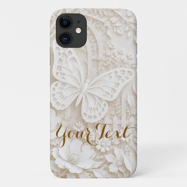 Capa Para iPhone 11 Eleganter Papercut Schmetterling mit Blumenrahmen (Verso)