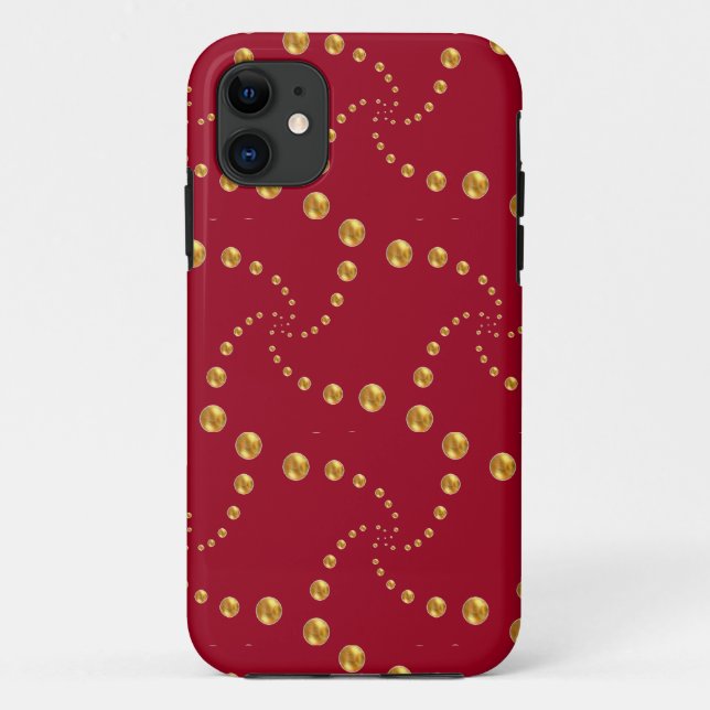 Capa Para iPhone 11 Elegantes bolinhas douradas em vermelho burgundy (Verso)