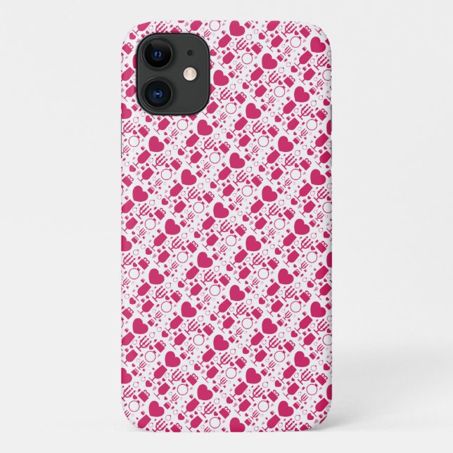 Capa Para iPhone 11 elementos de padrões do dia dos namorados (Verso)