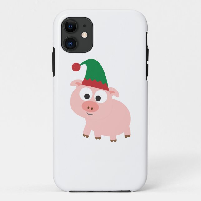 Capa Para iPhone 11 Elf de Natal de Suíno Bonito (Verso)